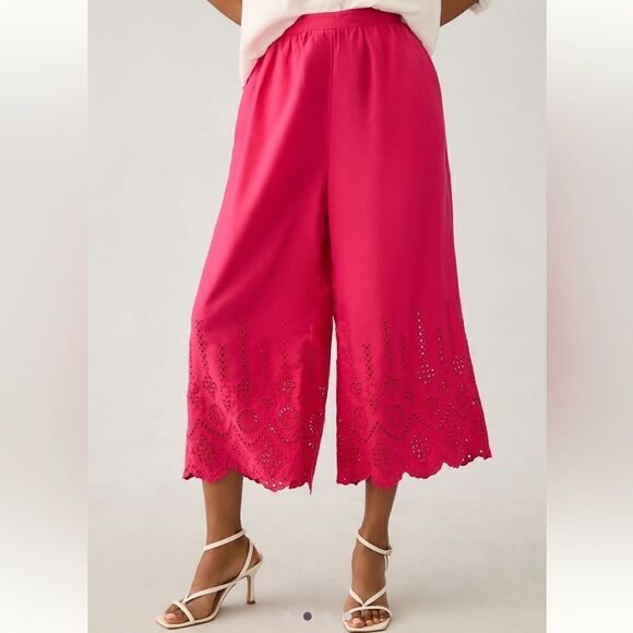 By Anthropologie Wide-Leg Eyelet Crop Pants - Picture 2 of 4